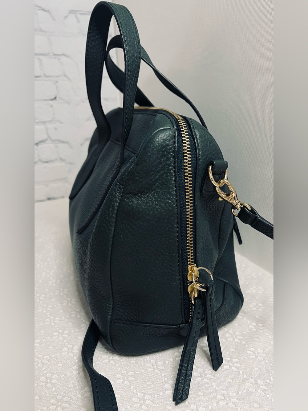 FOSSIL Sydney Satchel- Pine Green Shoulder Crossbody Handbag Keyfob - Picture 9 of 15